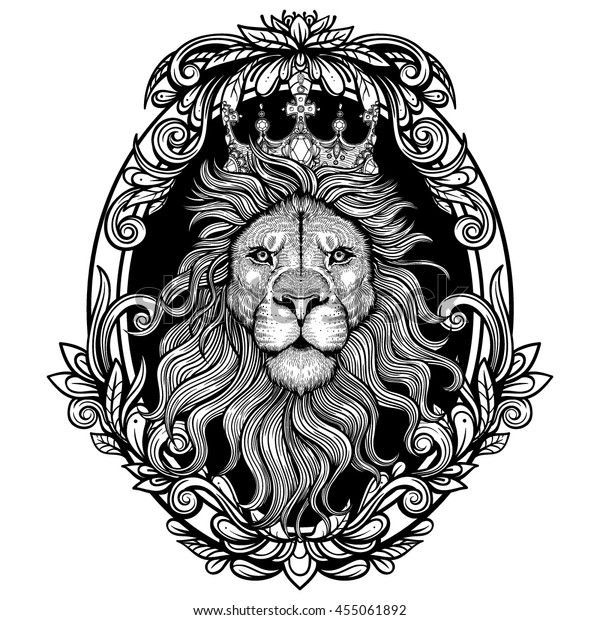 白黒のライオンのベクター画像キングイラスト のベクター画像素材