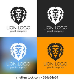 Vector black and white lion logo on various backgrounds