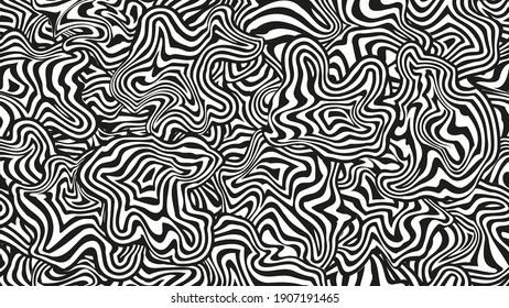 Vector black and white liquid seamless pattern. Striped ornament with random geometric shapes for cover, advertising, packaging, clothes