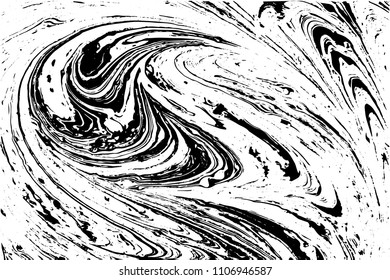 Vector black and white liquid texture. Distress watercolor hand drawn marbling illustration. Grunge paint texture.