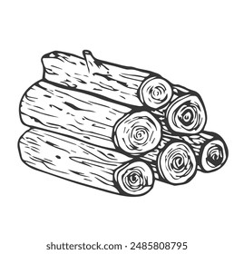 Vector black and white log pile icon. Wood planks line illustration or coloring page isolated on white background. Woodpile picture