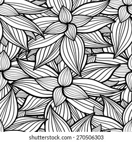 Vector Black and White Lotus Seamless Pattern