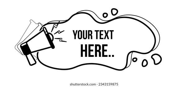 Vector Black and White Loudspeaker Banner Template. Flat design element with Megaphone Illustration. Communication, social media, propaganda concept, Latest News, Announcement, Education or else.