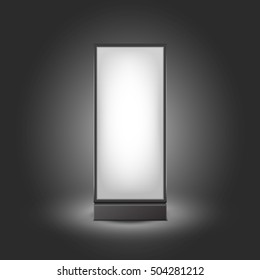 Vector Black White Luminous Rectangular Poster Stand Pillars for Indoor Advertising Front View Isolated on Background