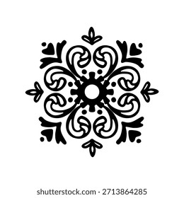 Vector black and white mandala in doodle style. Symmetrical design element.