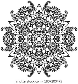 Vector black and white mandala motif