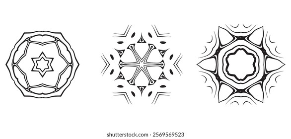 Vector Black and White Mandala Ornamental Set With Decorative Patterns and Symmetrical Designs