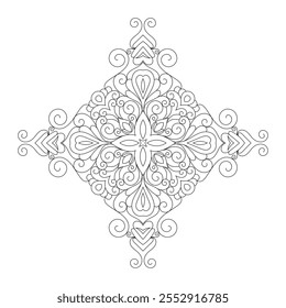 Vector Black and White Mandala Pattern. Vibrant Spiritual Lace Tattoo with Islamic, Arabic, Indian, and Ottoman Influences. Zentangle inspired image to color.
