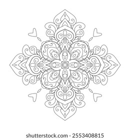 Vector Black and White Mandala Pattern. Intricate Spiritual Lace Tattoo with Islamic, Arabic, Indian, and Ottoman Influences. Zentangle inspired image to color.