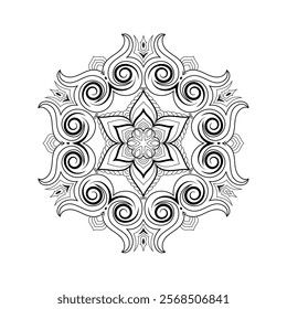 Vector Black and White Mandala Pattern. Vibrant Spiritual Lace Tattoo with Islamic, Arabic, Indian, and Ottoman Influences. Zentangle inspired image to color.