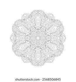 Vector Black and White Mandala Pattern. Vibrant Spiritual Lace Tattoo with Islamic, Arabic, Indian, and Ottoman Influences. Zentangle inspired image to color.