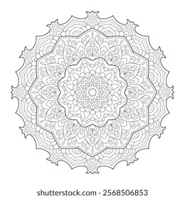 Vector Black and White Mandala Pattern. Vibrant Spiritual Lace Tattoo with Islamic, Arabic, Indian, and Ottoman Influences. Zentangle inspired image to color.