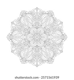 Vector Black and White Mandala Pattern. Vibrant Spiritual Lace Tattoo with Islamic, Arabic, Indian, and Ottoman Influences. Zentangle inspired image to color.