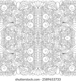 Vector Black and White Mandala Pattern. Intricate Spiritual Lace Tattoo with Islamic, Arabic, Indian, and Ottoman Influences. Zentangle inspired image to color.