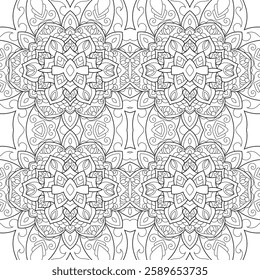 Vector Black and White Mandala Pattern. Intricate Spiritual Lace Tattoo with Islamic, Arabic, Indian, and Ottoman Influences. Zentangle inspired image to color.