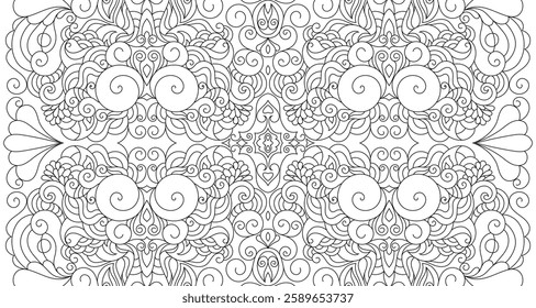 Vector Black and White Mandala Pattern. Intricate Spiritual Lace Tattoo with Islamic, Arabic, Indian, and Ottoman Influences. Zentangle inspired image to color.