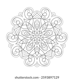 Vector Black and White Mandala Pattern. Intricate Spiritual Lace Tattoo with Islamic, Arabic, Indian, and Ottoman Influences. Zentangle inspired image to color.
