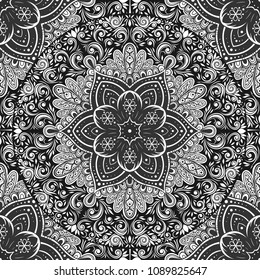 Vector Black and White Mandala Seamless Pattern