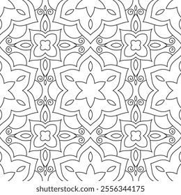 Vector Black and White Mandala Seamless Pattern. Intricate Spiritual Lace Tattoo with Islamic, Arabic, Indian, and Ottoman Influences. Zentangle inspired image to color.