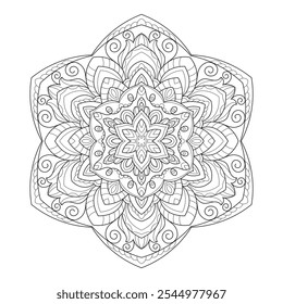 Vector Black and White Mandala. Vibrant Spiritual Lace Texture with Islamic, Arabic, Indian, and Ottoman Influences. Zentangle inspired image to color.