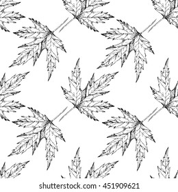 Vector black and white maple leaves seamless pattern.