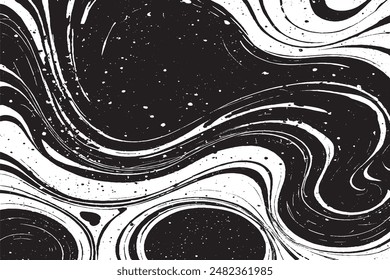 Vector Black and White Marbled Abstract Background with Liquid Pattern and Grunge Texture