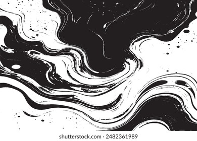 Vector Black and White Marbled Abstract Background with Liquid Pattern and Grunge Texture