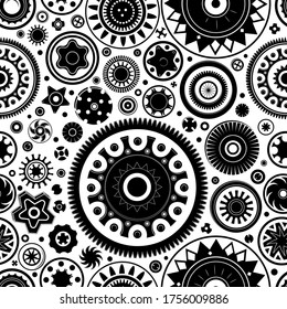 Vector Black and White Mechanical Seamless Pattern