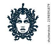 Vector Black and White Medusa Gorgon Woman Head with snakes Illustration