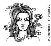 Vector Black and White Medusa Gorgon Woman Head Illustration