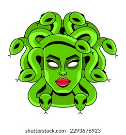 Vector Black and White Medusa Gorgon Woman Head with snakes Illustration