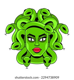 Vector Black and White Medusa Gorgon Woman Head with snakes Illustration