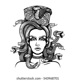 Vector Black White Medusa Gorgon Woman Stock Vector (Royalty Free ...