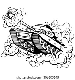 Vector Black And White Military Tank Illustration