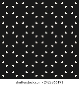 Vector black and white minimal seamless pattern. Modern geometric texture. Abstract monochrome minimalist background with lines, simple shapes, arrows, corners, brackets. Dark repeated geo design