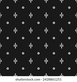 Vector black and white minimalist background. Stylish modern geometric seamless pattern with small shapes, lines, circles. Subtle abstract texture. Funky simple minimal monochrome repeated geo design