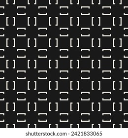 Vector black and white minimalist seamless pattern. Simple modern geometric texture. Abstract monochrome minimal background with lines, square brackets. Dark repeated geo design for decor, print, wrap