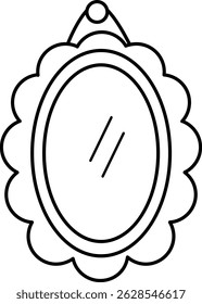 Vector black and white mirror clipart. Cute house interior. Fairy house wall item line illustration. Magic or fairytale home part element, coloring page
