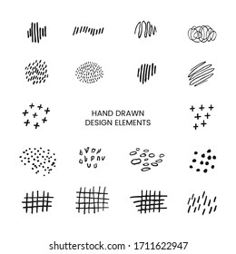 Vector black and white modern set with hand drawn doodle abstract llustrations. Can be used as elemets for design greeting cards, poster, card, packaging paper design