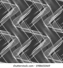 Vector black white moire seamless pattern. Abstract texture of white lines for textile or wallpaper design.