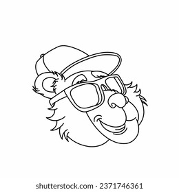 vector black and white monkey icon for children's books, cute icon design