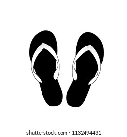 Vector black and white monochrome silhouette illustration of flip flops icon isolated on white background. 