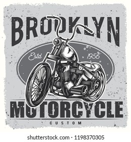 Vector black and white motorcycle illustration. Print on t-shirt or stickers