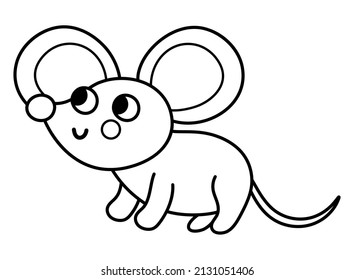 Vector black and white mouse icon. Cute cartoon mousy illustration for kids. Outline farm animal isolated on white background. Coloring page or picture for children
