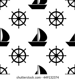 Vector black and white nautical seamless pattern. Cute design
