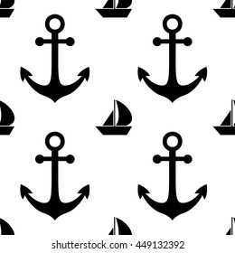 Vector black and white nautical seamless pattern. Cute design