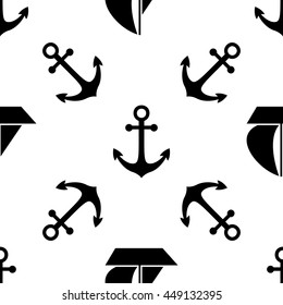 Vector black and white nautical seamless pattern. Cute design