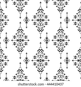 Vector black white navajo aztec seamless pattern. Aztec abstract geometric print. Ethnic hipster backdrop. Ornament geometric aztec seamless pattern. Triangle geometric aztec seamless pattern.