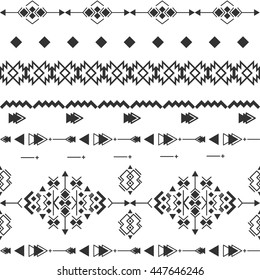 Vector black white navajo aztec seamless pattern. Aztec abstract geometric print. Ethnic hipster backdrop. Ornament geometric aztec seamless pattern. Triangle geometric aztec seamless pattern.