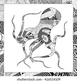 Vector black and white octopus illustration